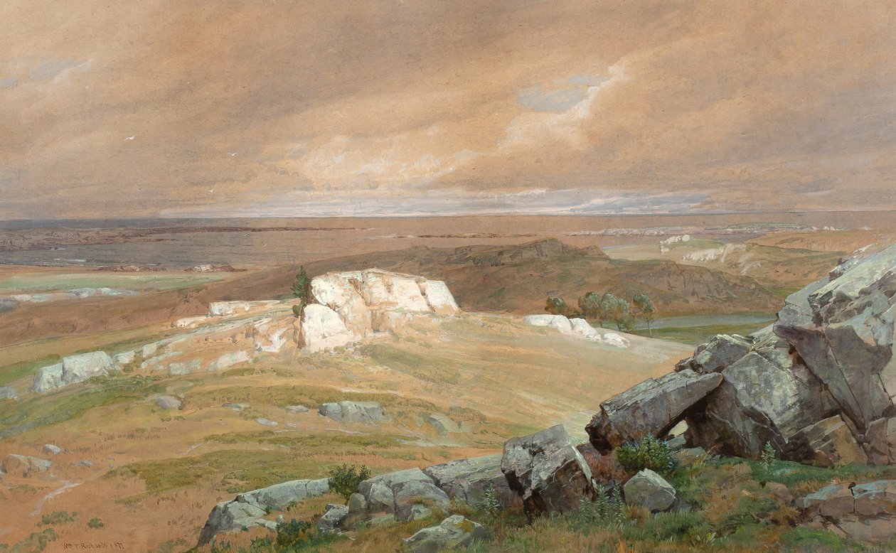 I nærheden af Newport, 1877 (wc og gouache på blågrønt papir) af William Trost Richards