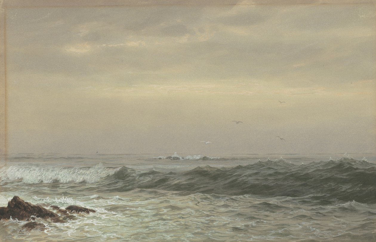 Klipper og brydende bølger, ca. 1870 af William Trost Richards