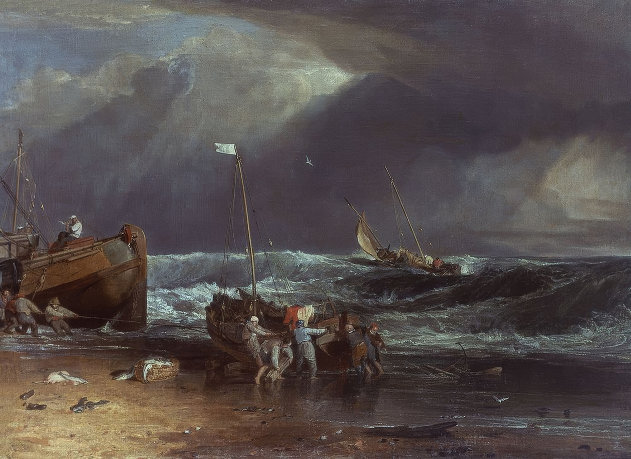 LØFTNING AF BÅDEN PÅ EN STORMDAG - XIX ÅRHUNDREDE. Künstler: JOSEPH MALLORD WILLIAM TURNER. Lage: KENWOOD HOUSE / COL IVEAGH BEQUE, LONDON, ENGLAND af Joseph Mallord William Turner