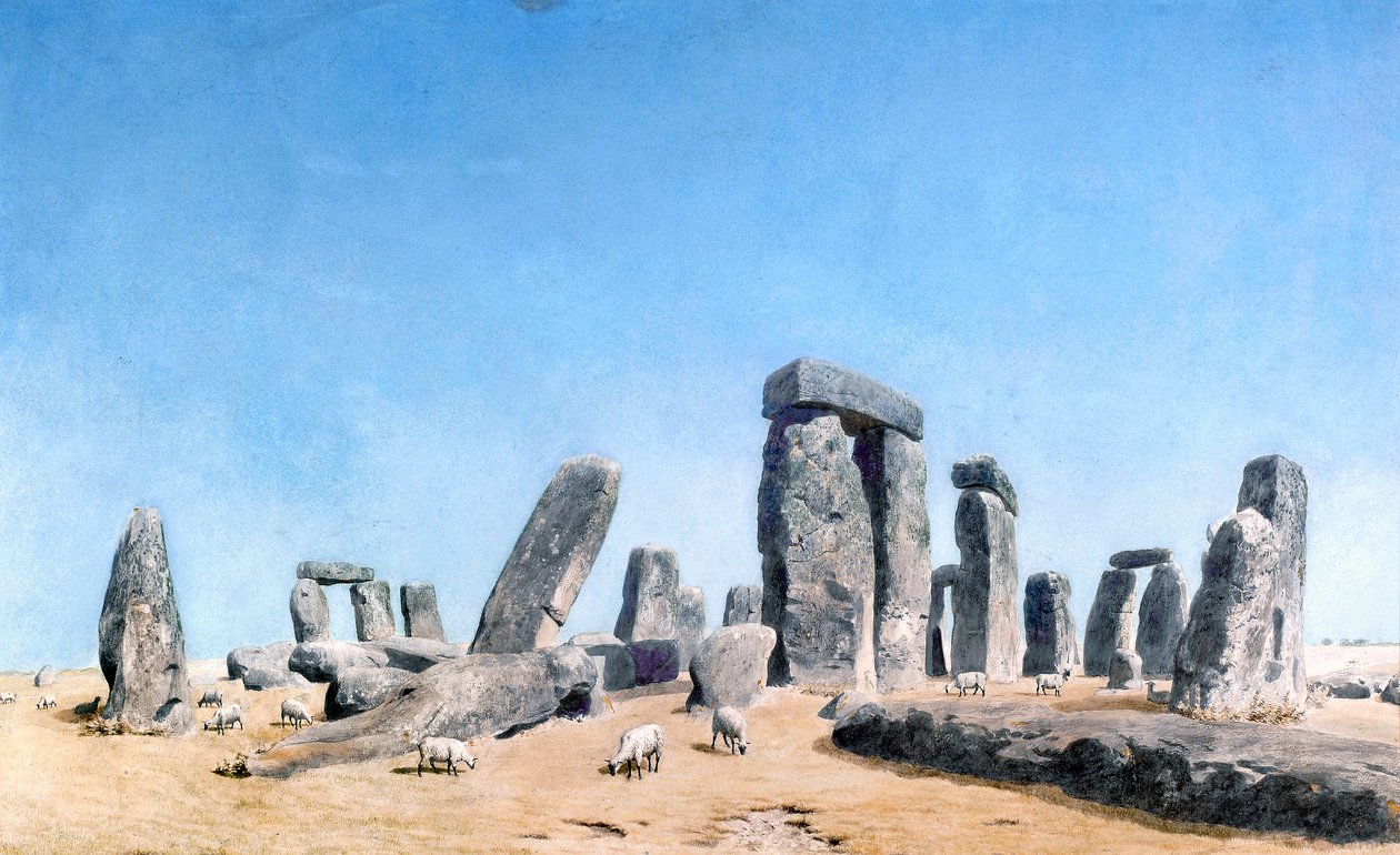 Græssende får ved Stonehenge (akvarel) af William (1789 1862) Turner