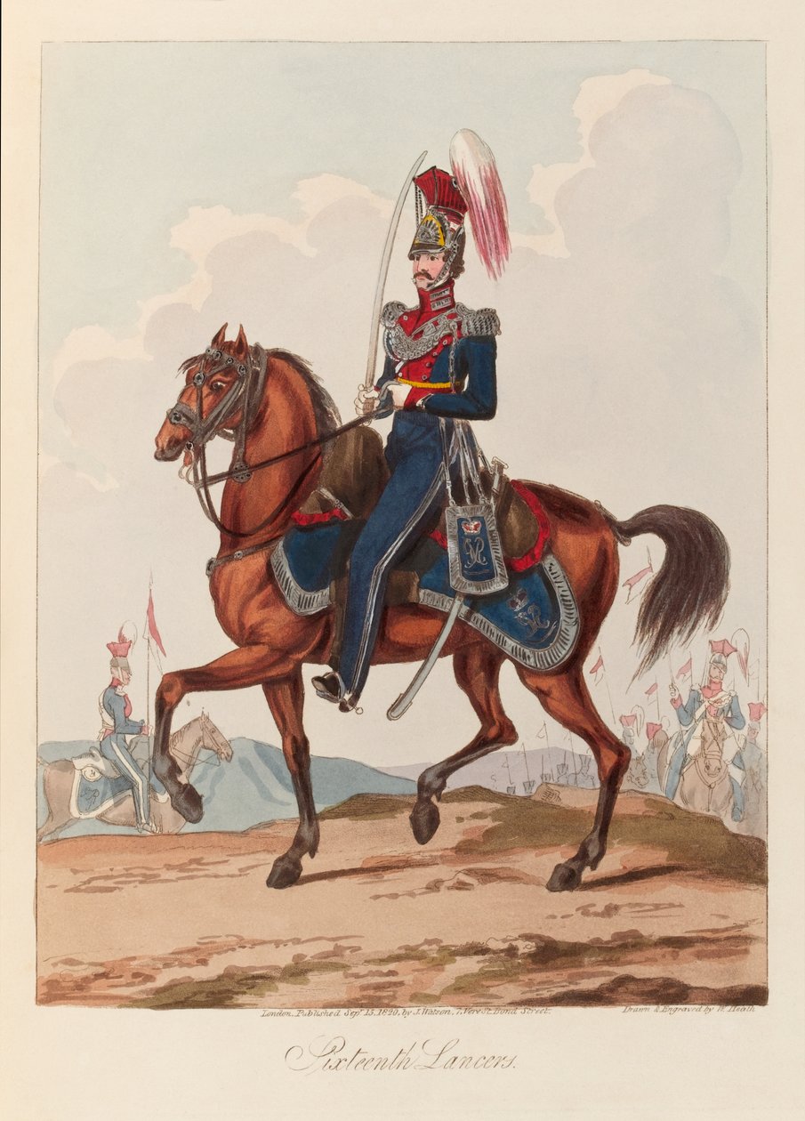 Sixteenth Lancers (akvatint, farvet) af William (after) Heath