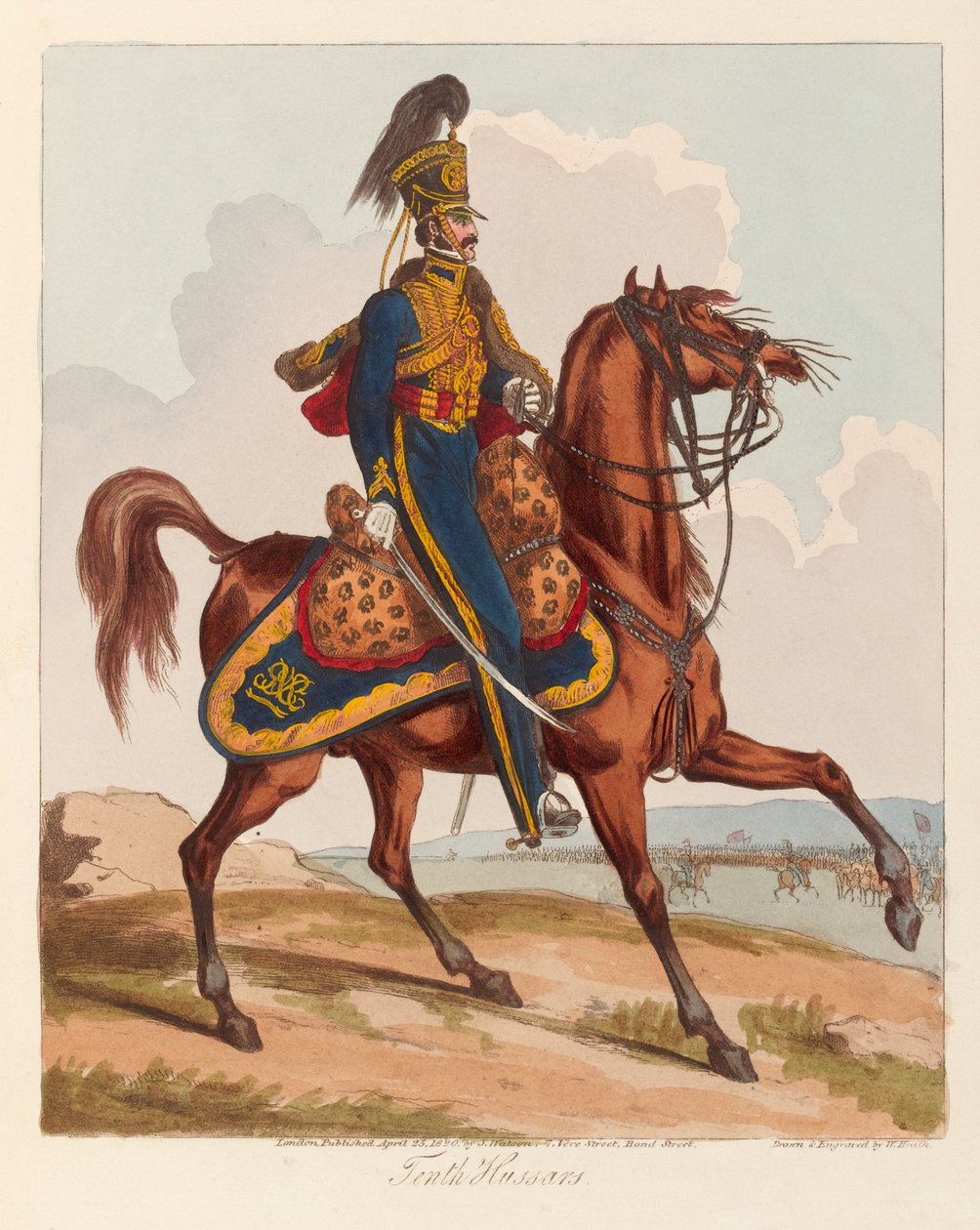 Tiende husarer (akvatint, farvet) af William (after) Heath
