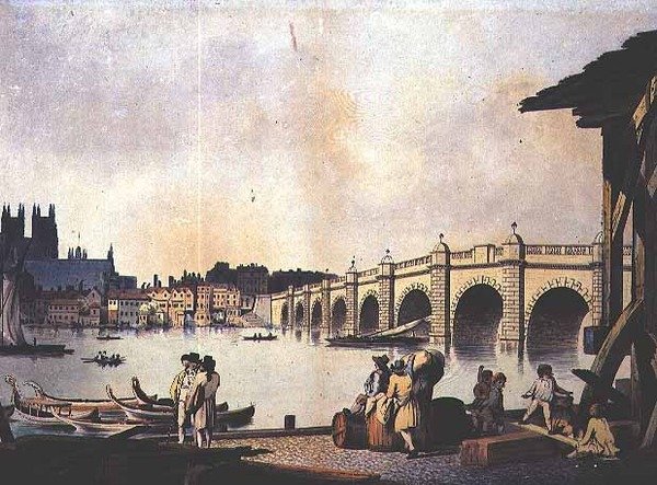 Westminster Bridge (litho) af William (attr. to) Marlow