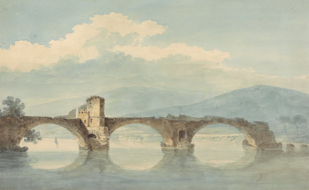 En bro over Arno (?) af William Alfred Delamotte