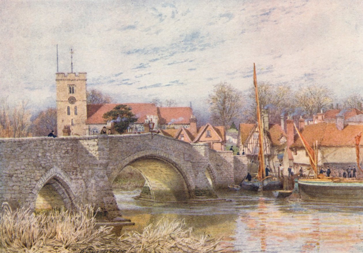 Aylesford Bridge (farvelitografi) af William Biscombe Gardner