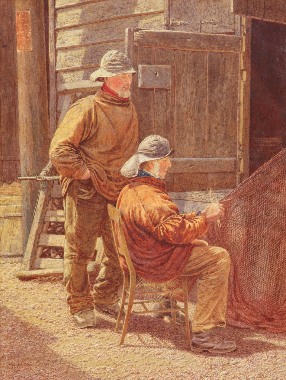 Mending the Nets, Hastings, 1909 af William Biscombe Gardner