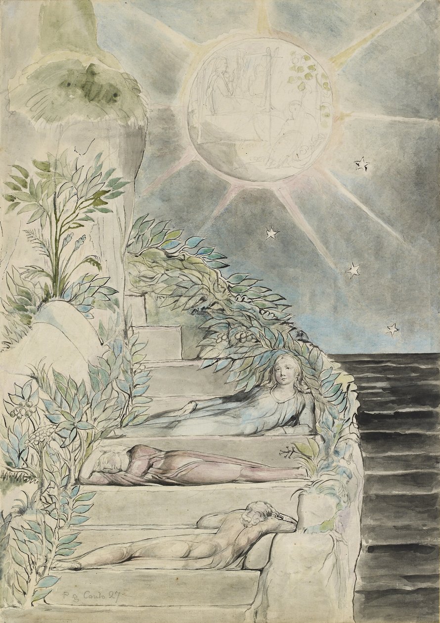 Dante og Statius sover, Virgil ser på af William Blake