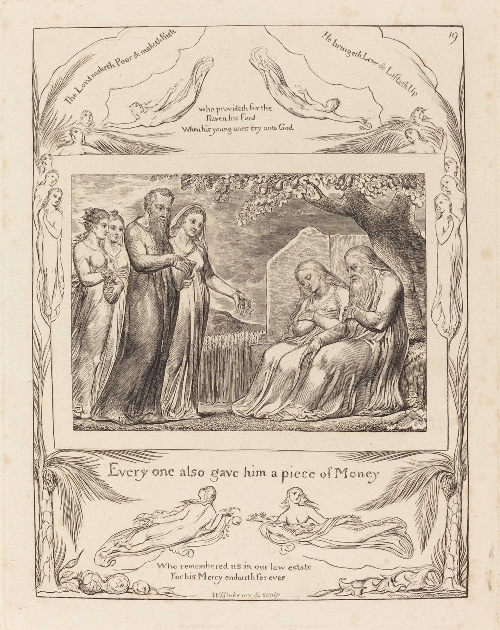 Job, der accepterer velgørenhed, 1825. af William Blake