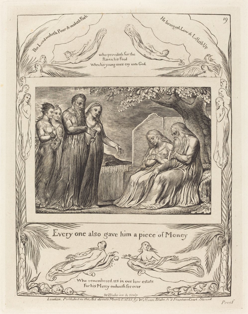 Job, der accepterer velgørenhed, 1825. af William Blake