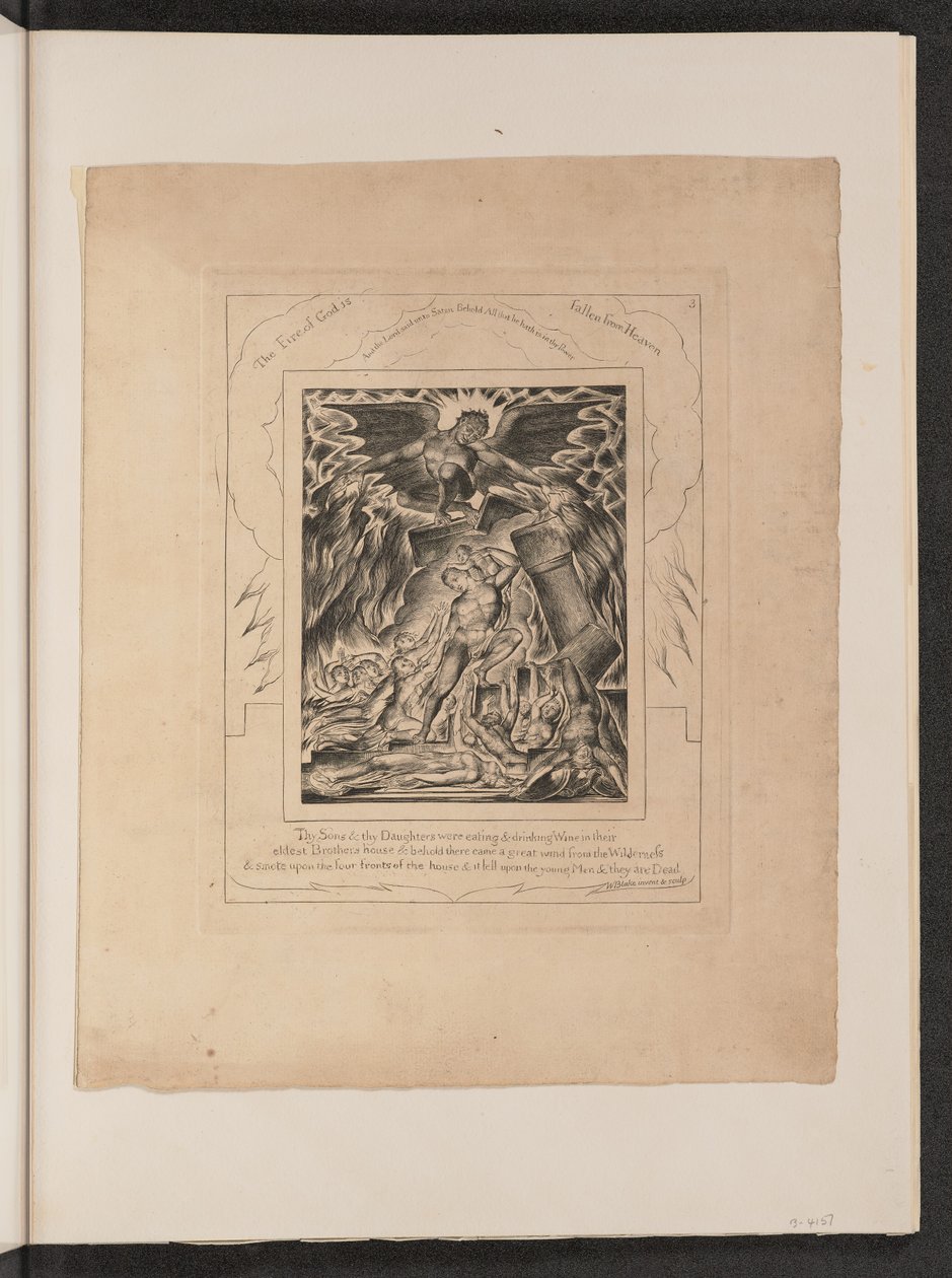 Jobs sønner og døtre overvældet af Satan af William Blake