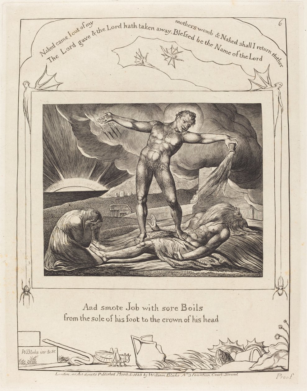 Satan slår job med bylder, 1825. af William Blake