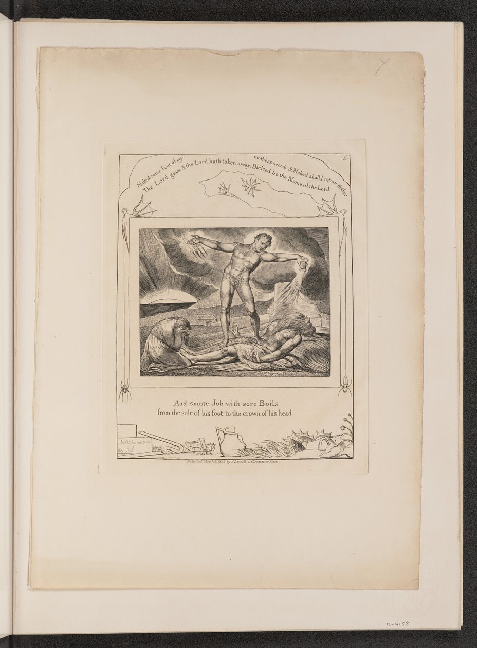 Satan slår job med bylder, 1825. af William Blake