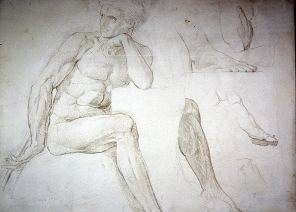 Mandlige nøgenstudier (blyant på papir) af William Blake Richmond