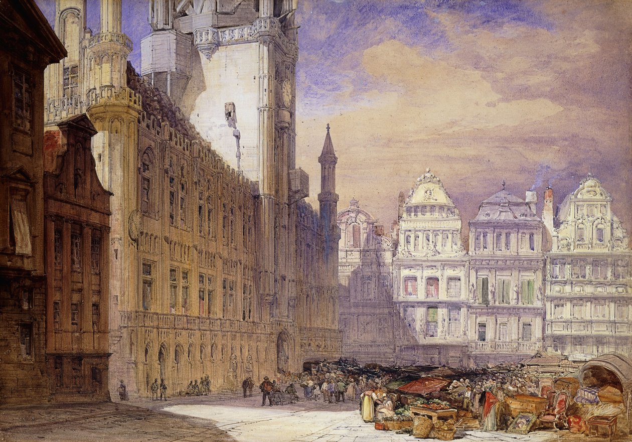 Hotel de Ville, Bruxelles, 1856 af William Callow