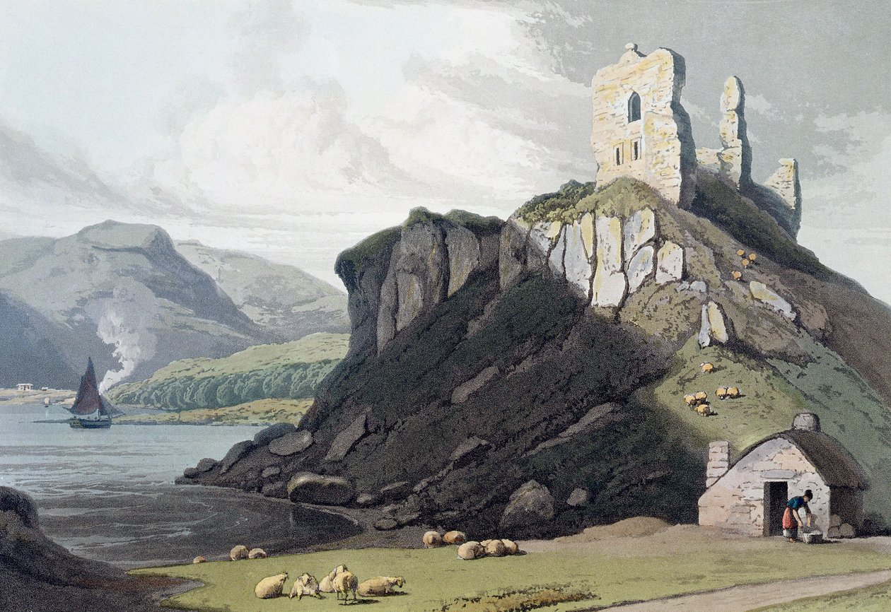 Aros Castle, Isle of Mull, Skotland, 1818 af William Daniell