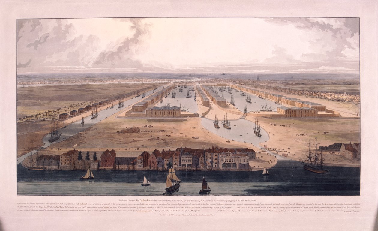 West India Docks, Poplar, London, 1802 af William Daniell
