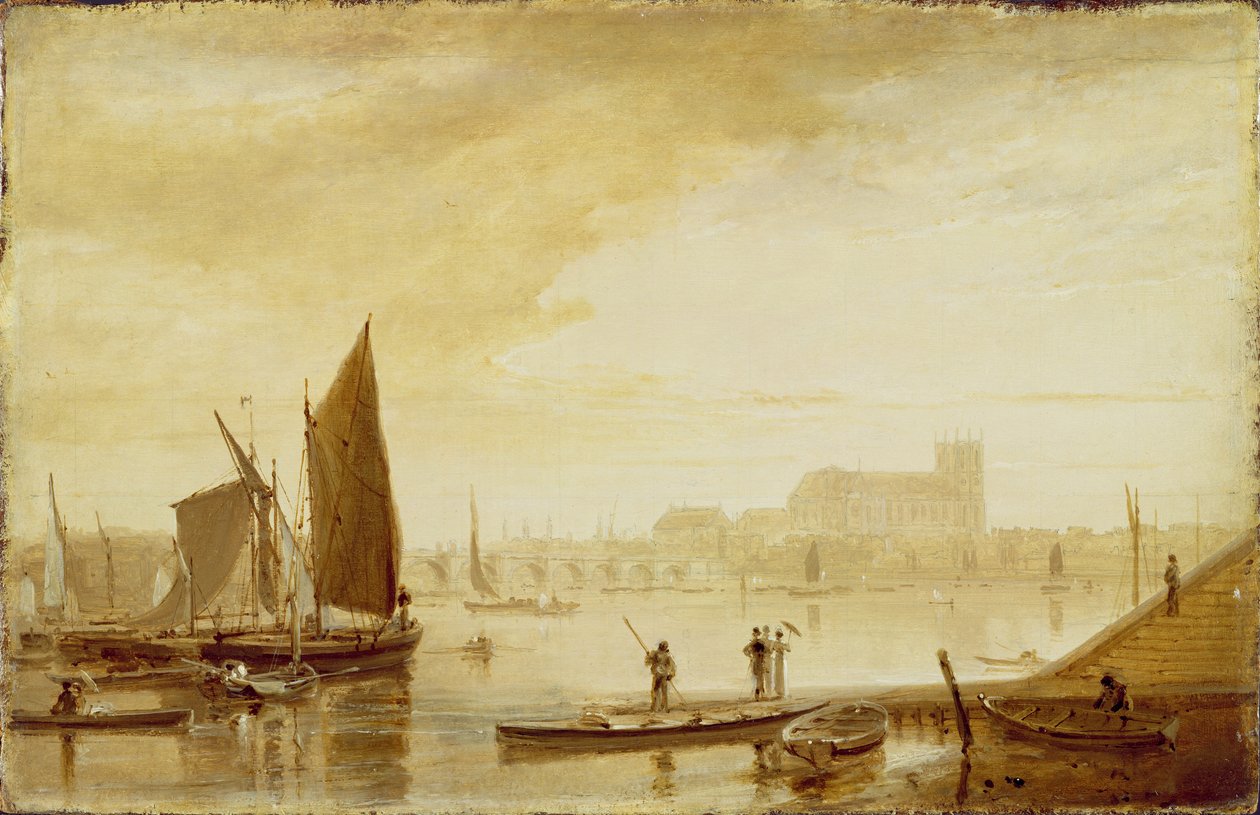 Westminster Bridge og Abbey af William Daniell