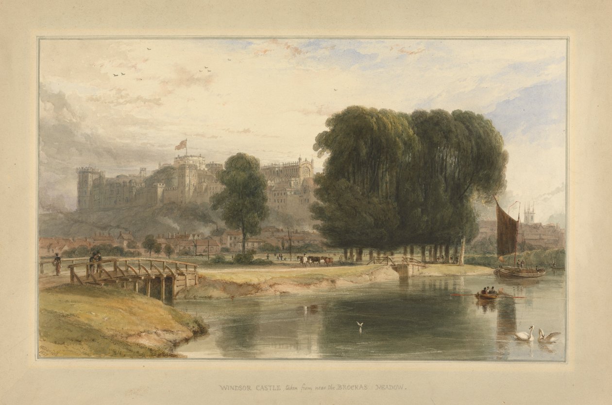 Windsor Castle fra nær Brocas Meadows af William Daniell