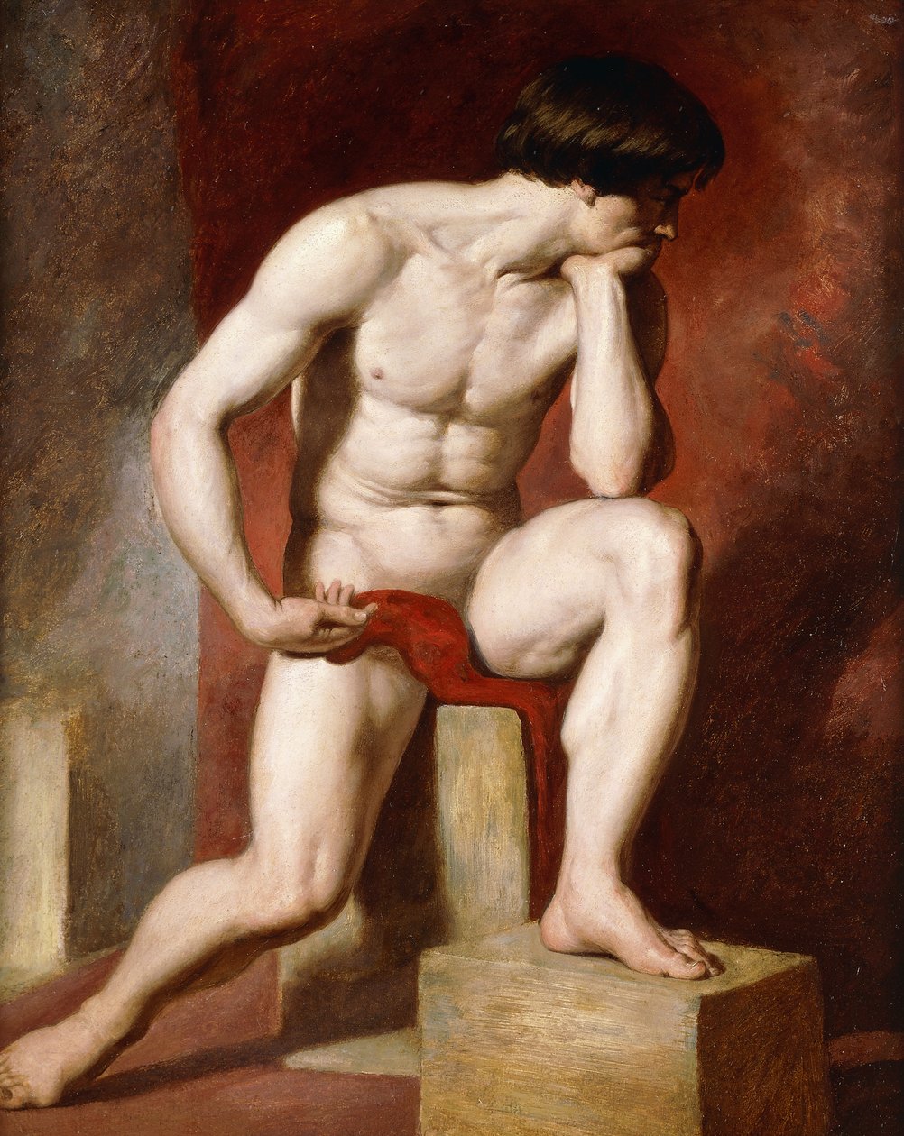 En mandlig nøgen, siddende i fuld længde, af William Etty