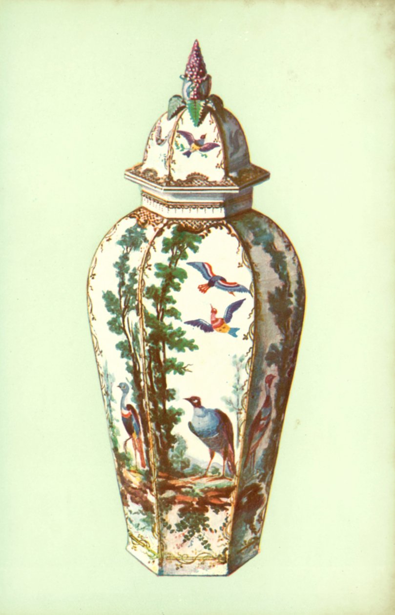 Vase, Bristol, med eksotiske fugle (farve litho) af William Gibb