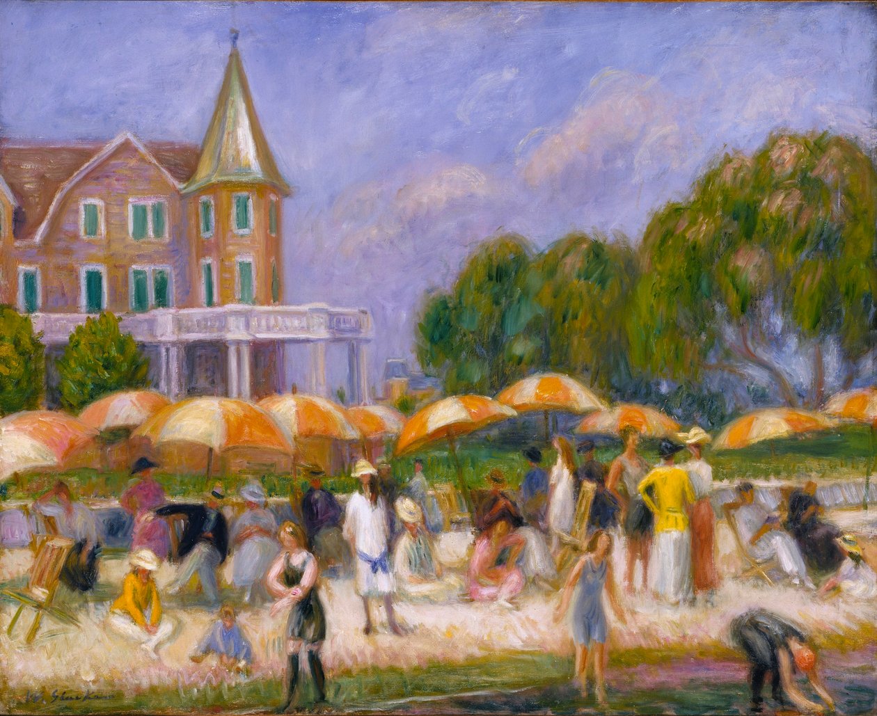 Paraplyer på stranden ved Blue Point af William Glackens