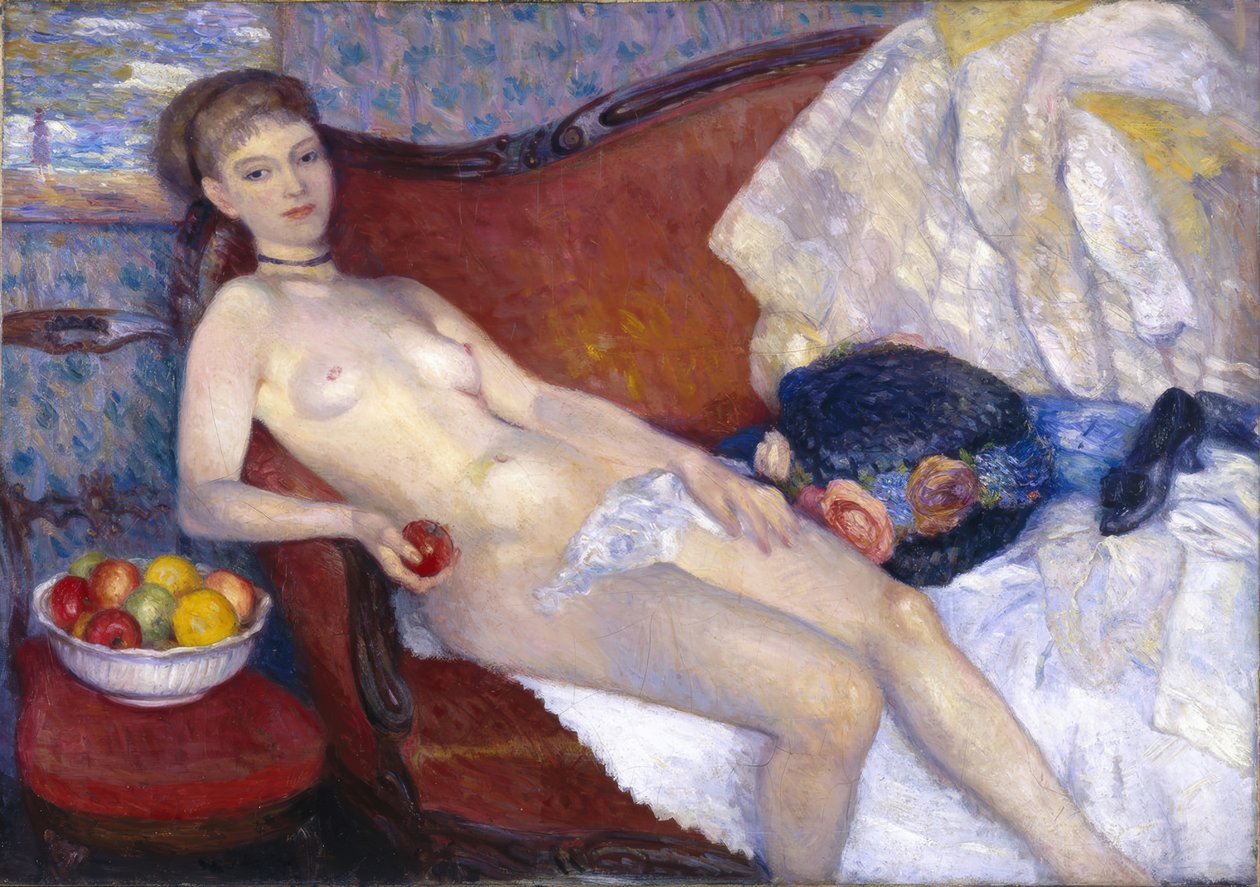 Kvinde nøgen med æble af William Glackens