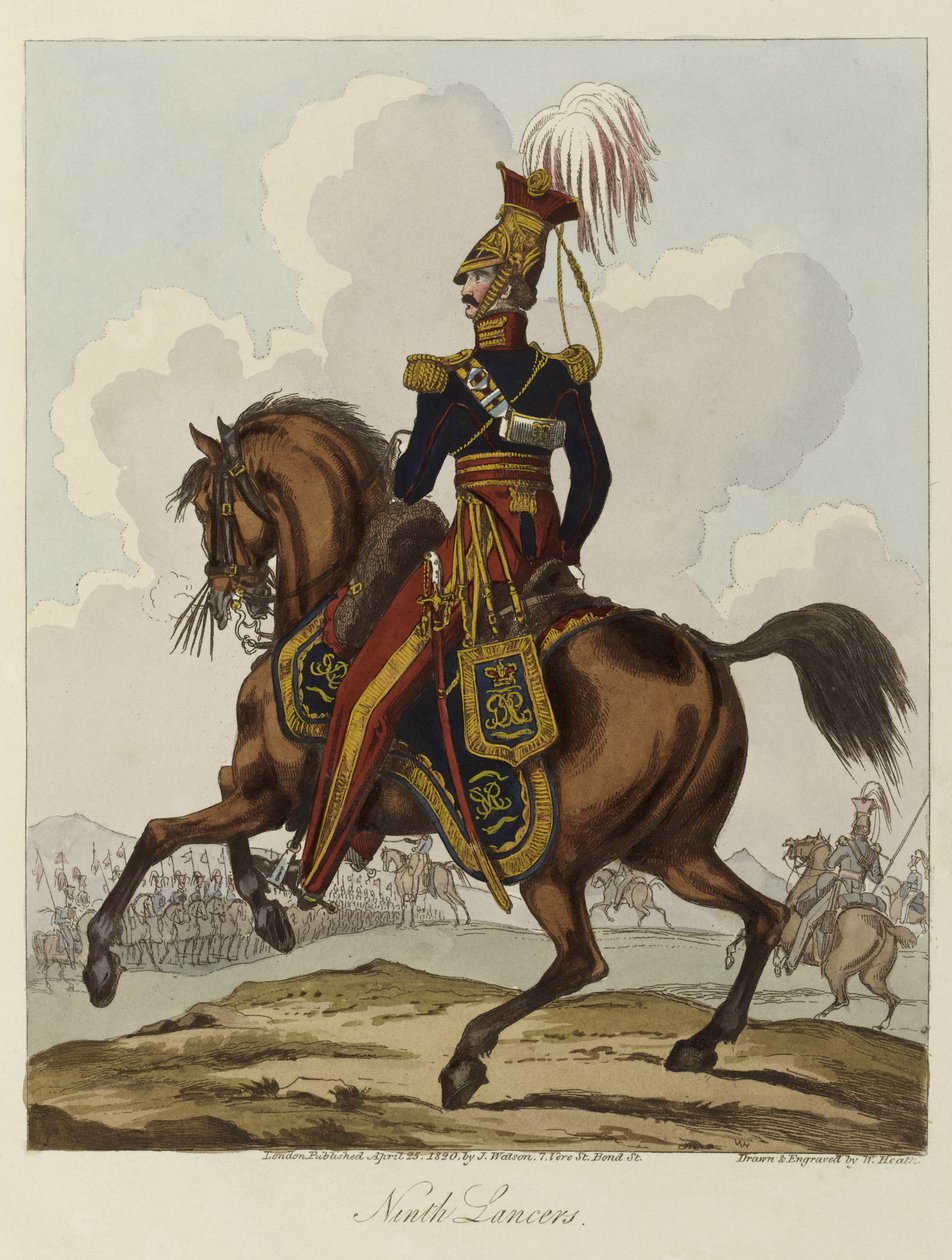 Niende husarer, 1820 (farvet akvatint) af William Heath