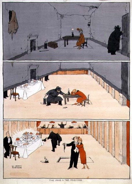Tjeneren og tryllekunstneren af William Heath Robinson