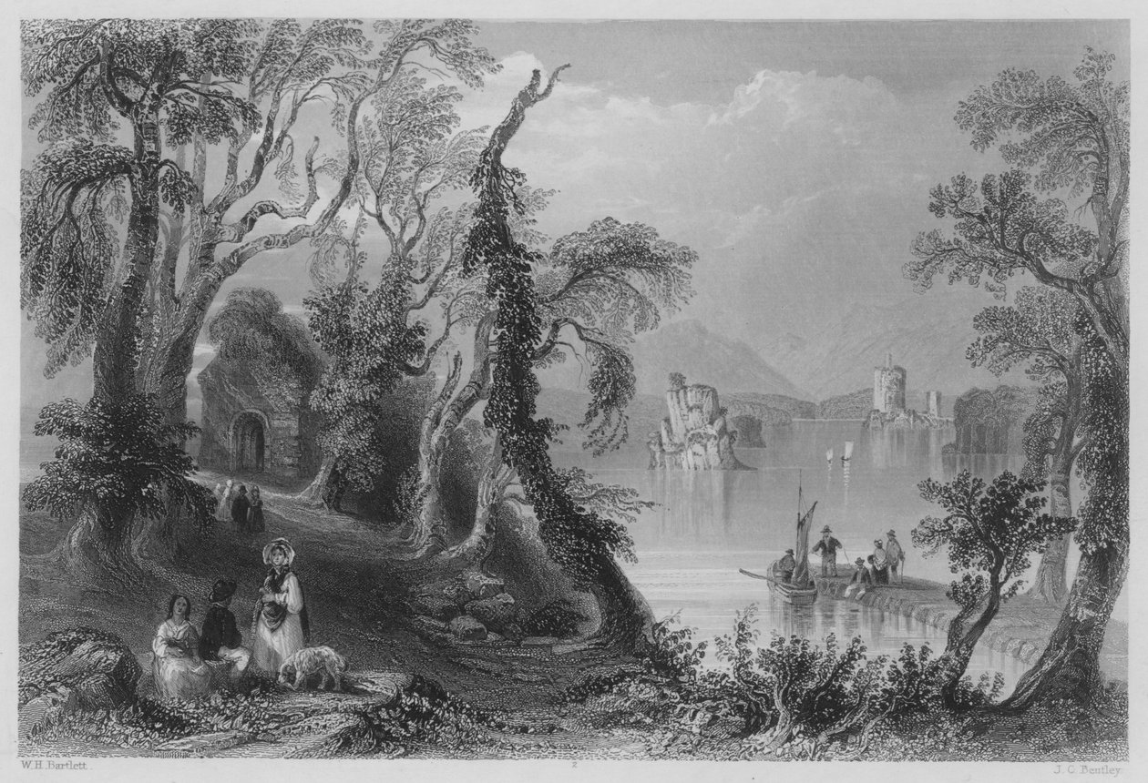 Innisfallen, Lake of Killarney (gravering) af William Henry (after) Bartlett