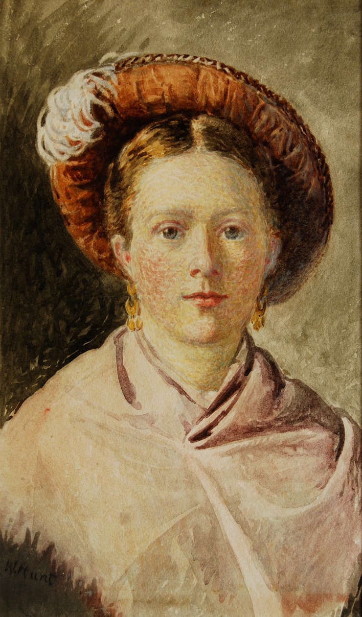 Dame i en fjerhat af William Henry Hunt