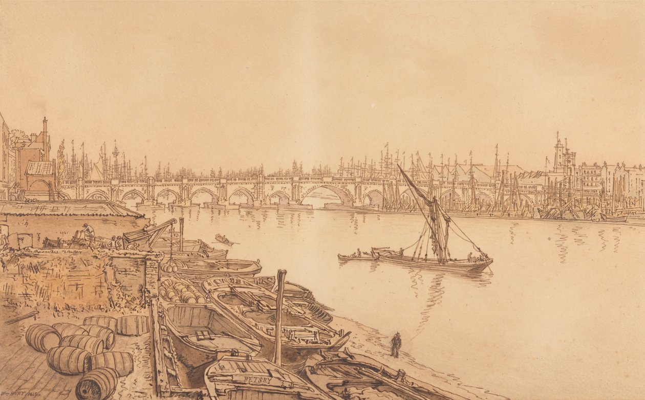 Udsigt over Old London Bridge af William Henry Hunt