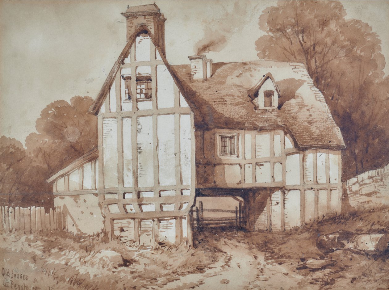 Gamle huse i Penshurst, Kent af William Henry Stothard