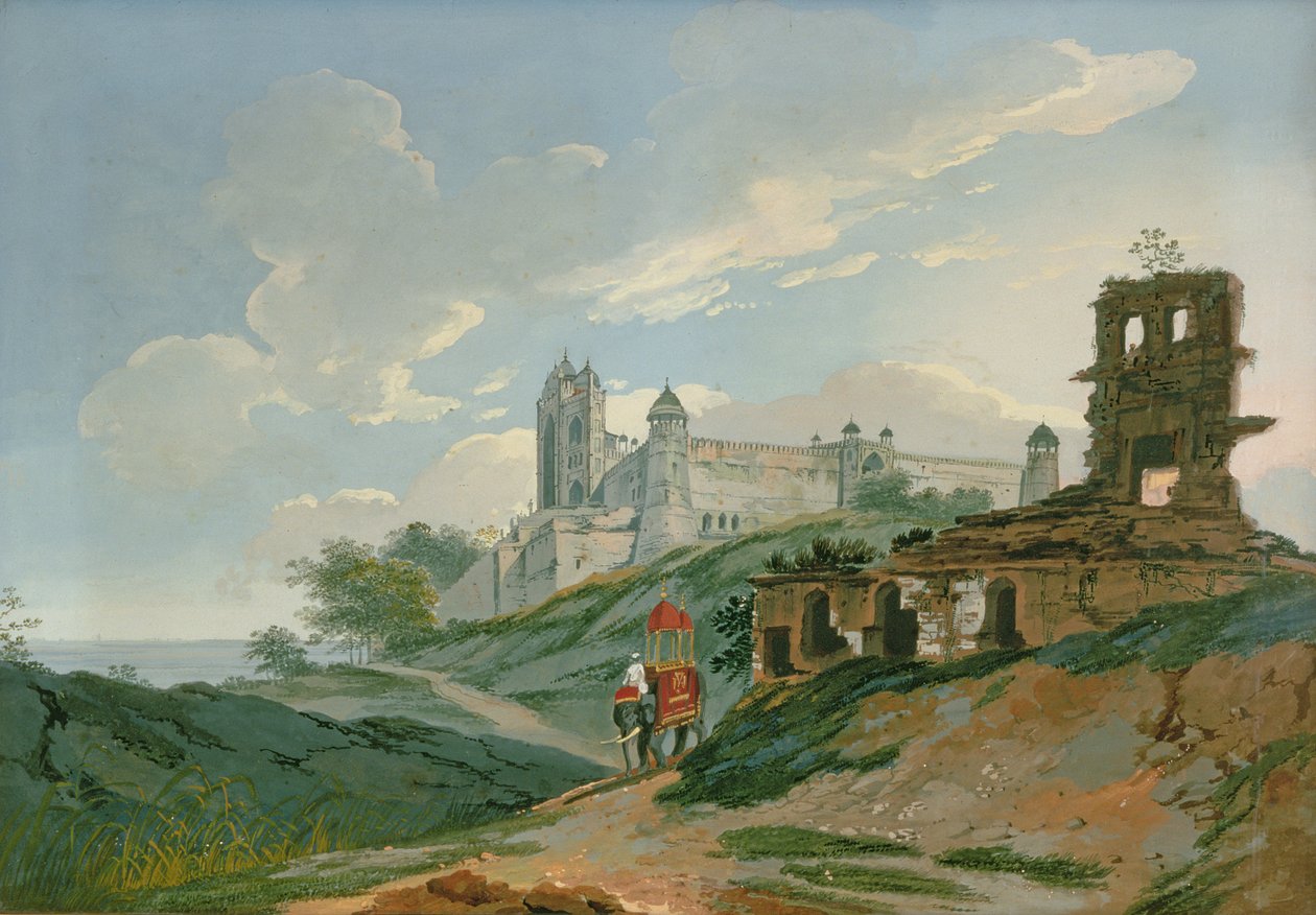 Fatehpur Sikri Palace (gouache på lærred) af William Hodges