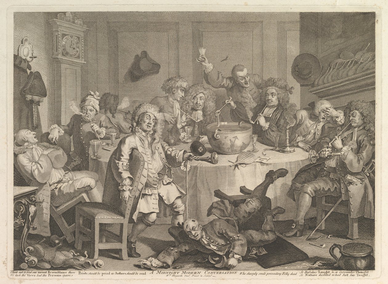 A Midnight Modern Conversation, marts, 1732. af William Hogarth