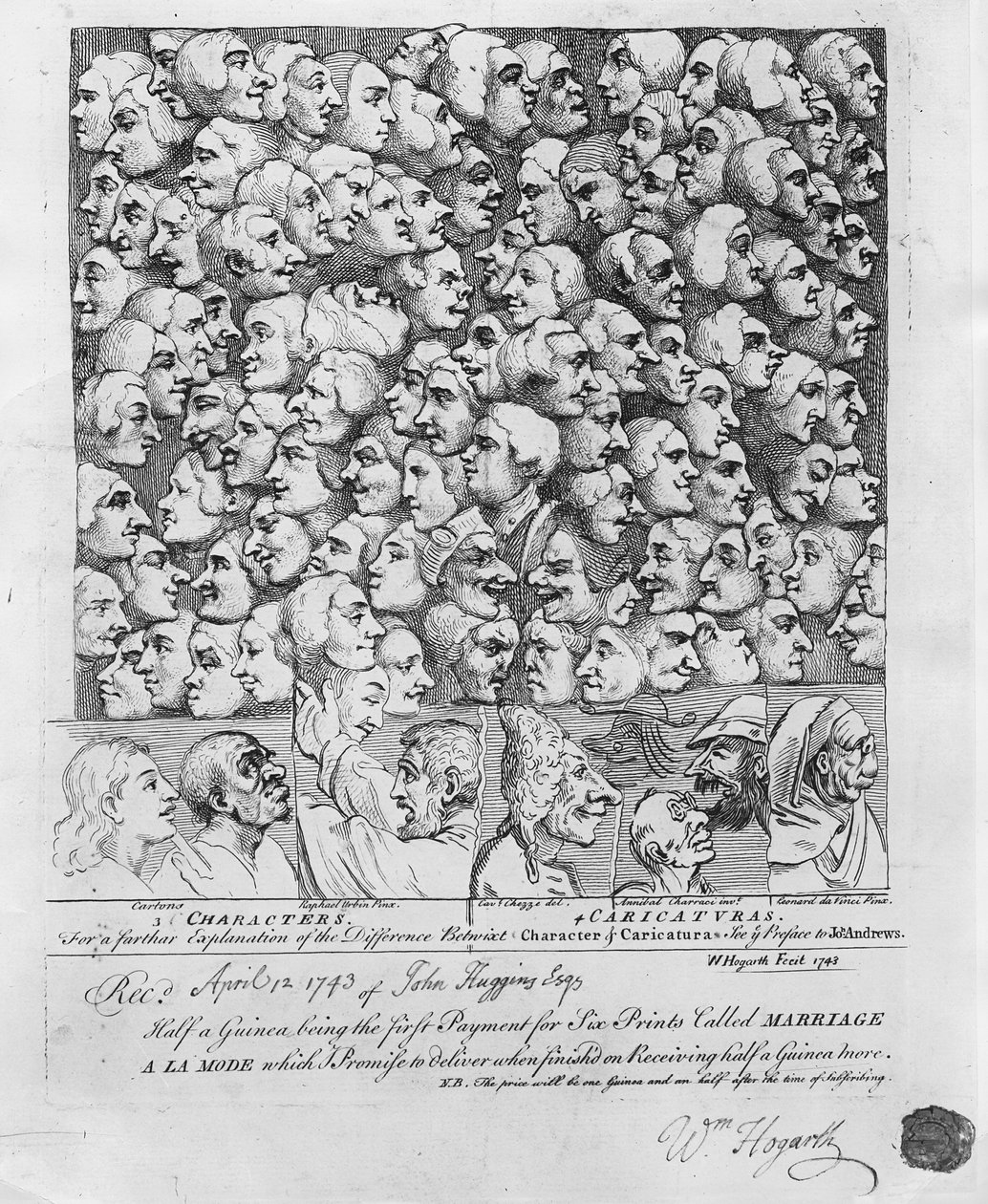 Karakterer og karikaturer, udgivet i april 1743 af William Hogarth