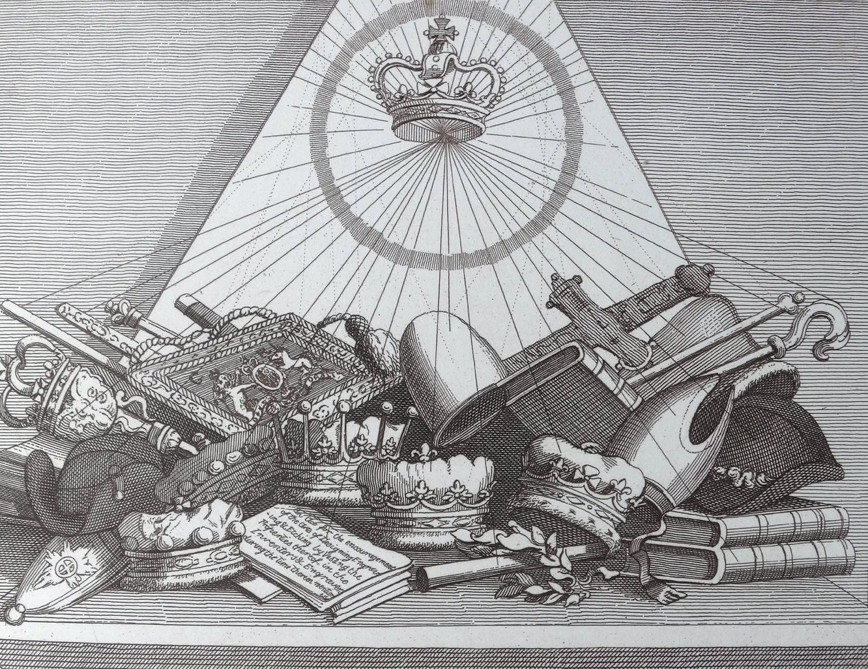 Krone, mitre, Maces osv af William Hogarth