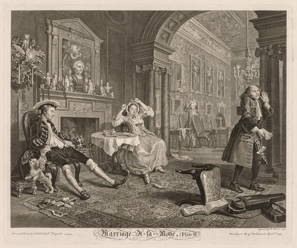 Moderigtigt ægteskab: Tavle II, 1745. af William Hogarth