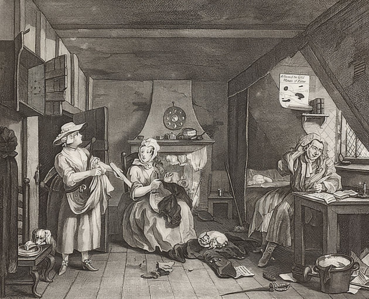 Den nødstedte Digter. 1736/40 af William Hogarth
