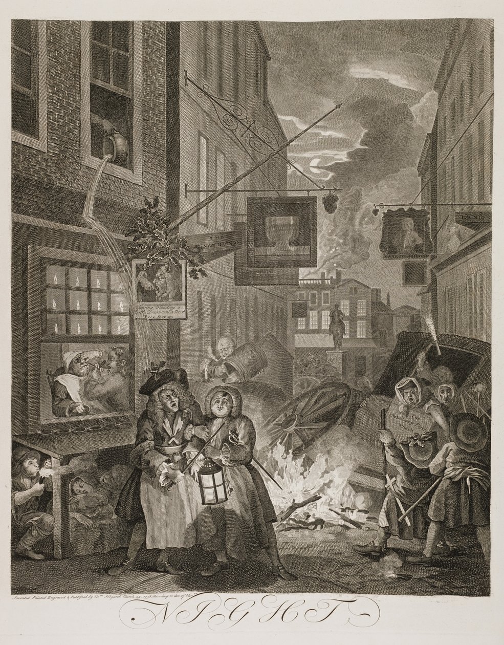 en: Fire tidspunkter på dagen: Nat af William Hogarth