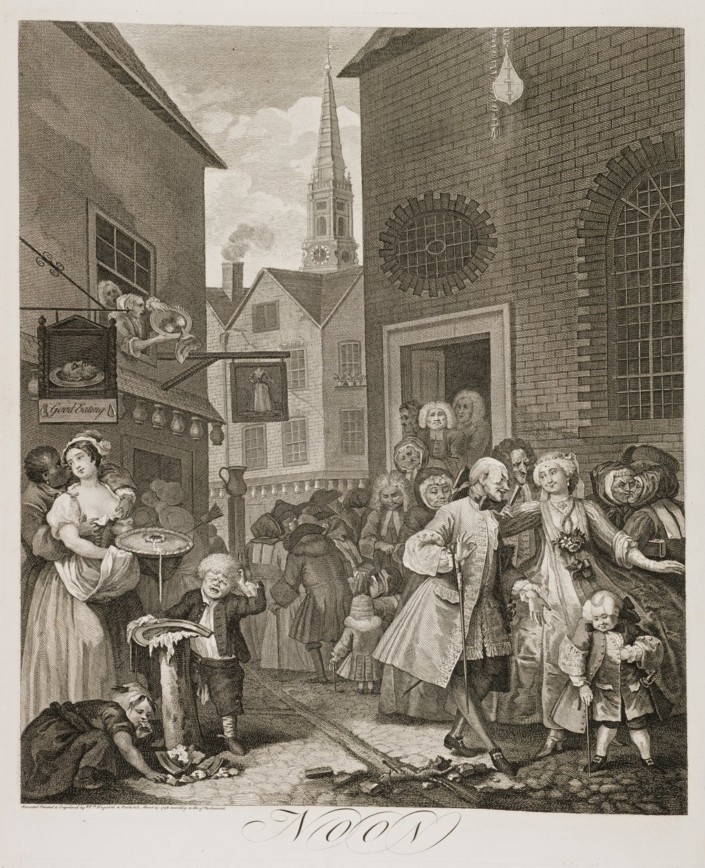 en: Fire tidspunkter på dagen: Middag af William Hogarth