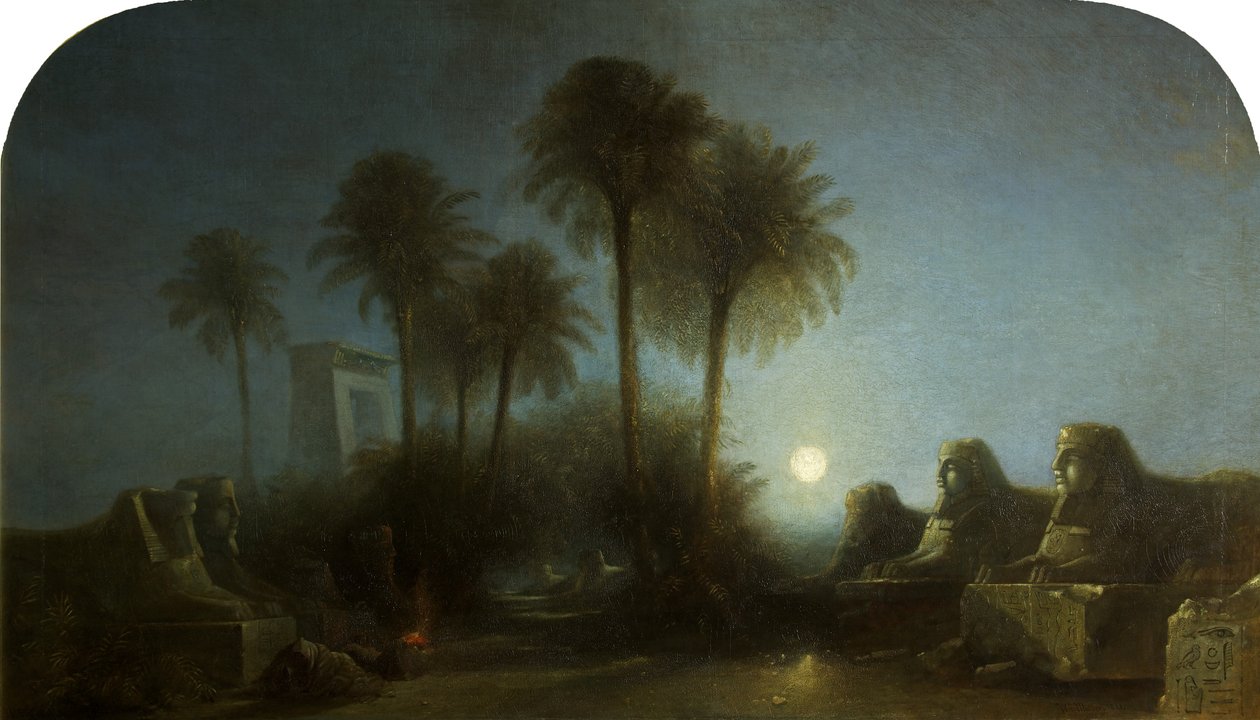 Avenue of Sfinxes, Moonlight, Theben af William James Muller
