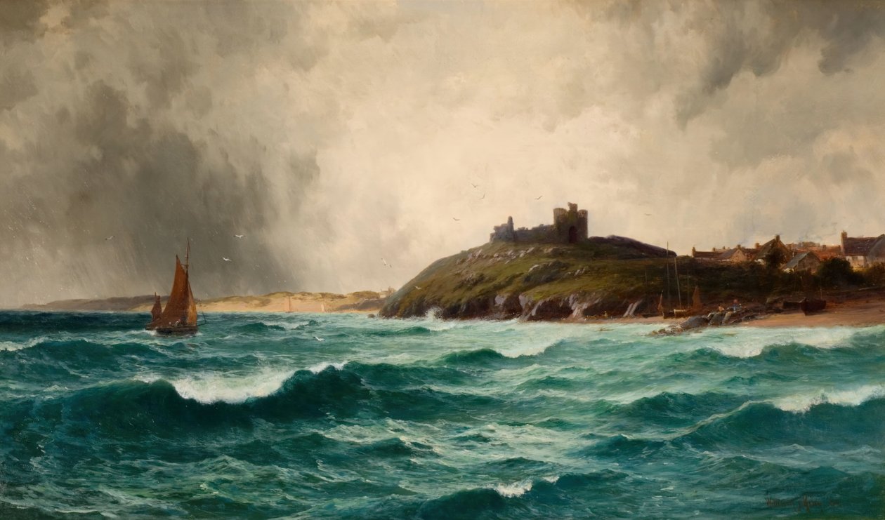 Kystscene med Criccieth Castle, 1892. af William Joseph King