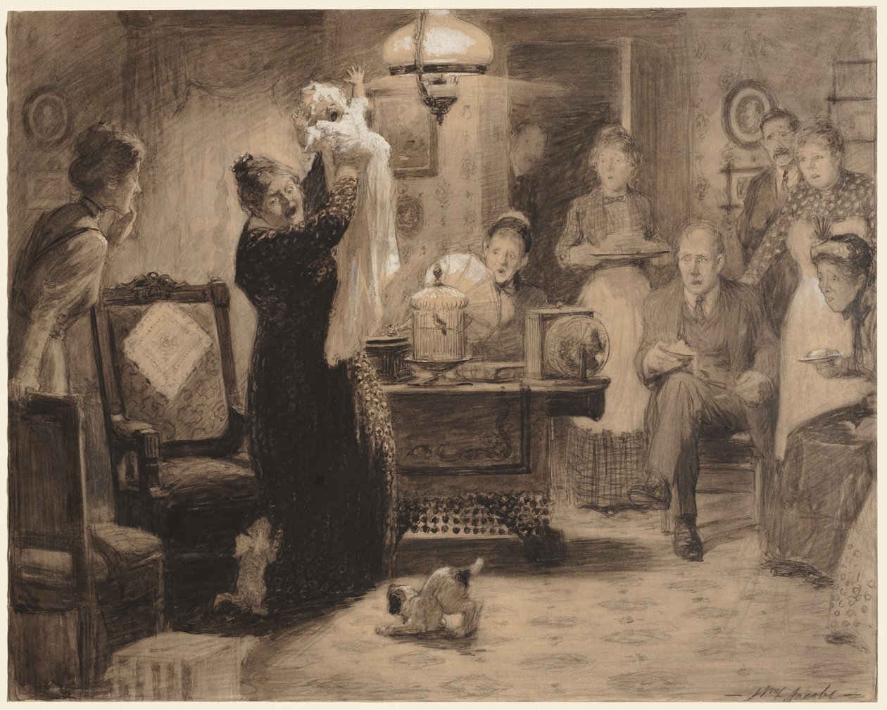 Skitse til illustration "The Stationary Baby" af William Leroy Jacobs