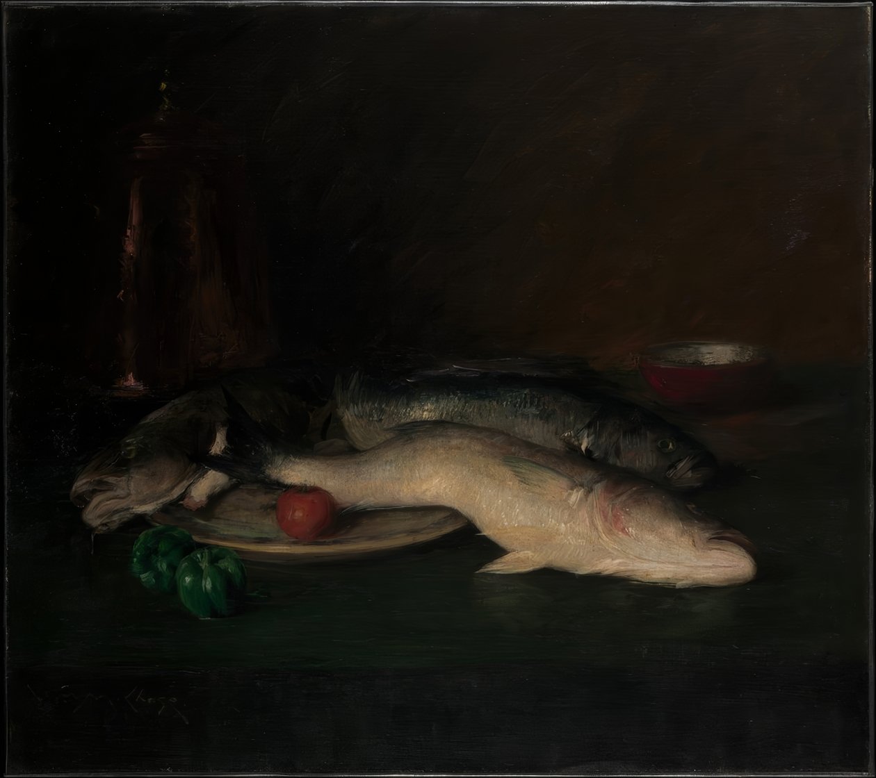 Stilleben: fisk af William Merritt Chase