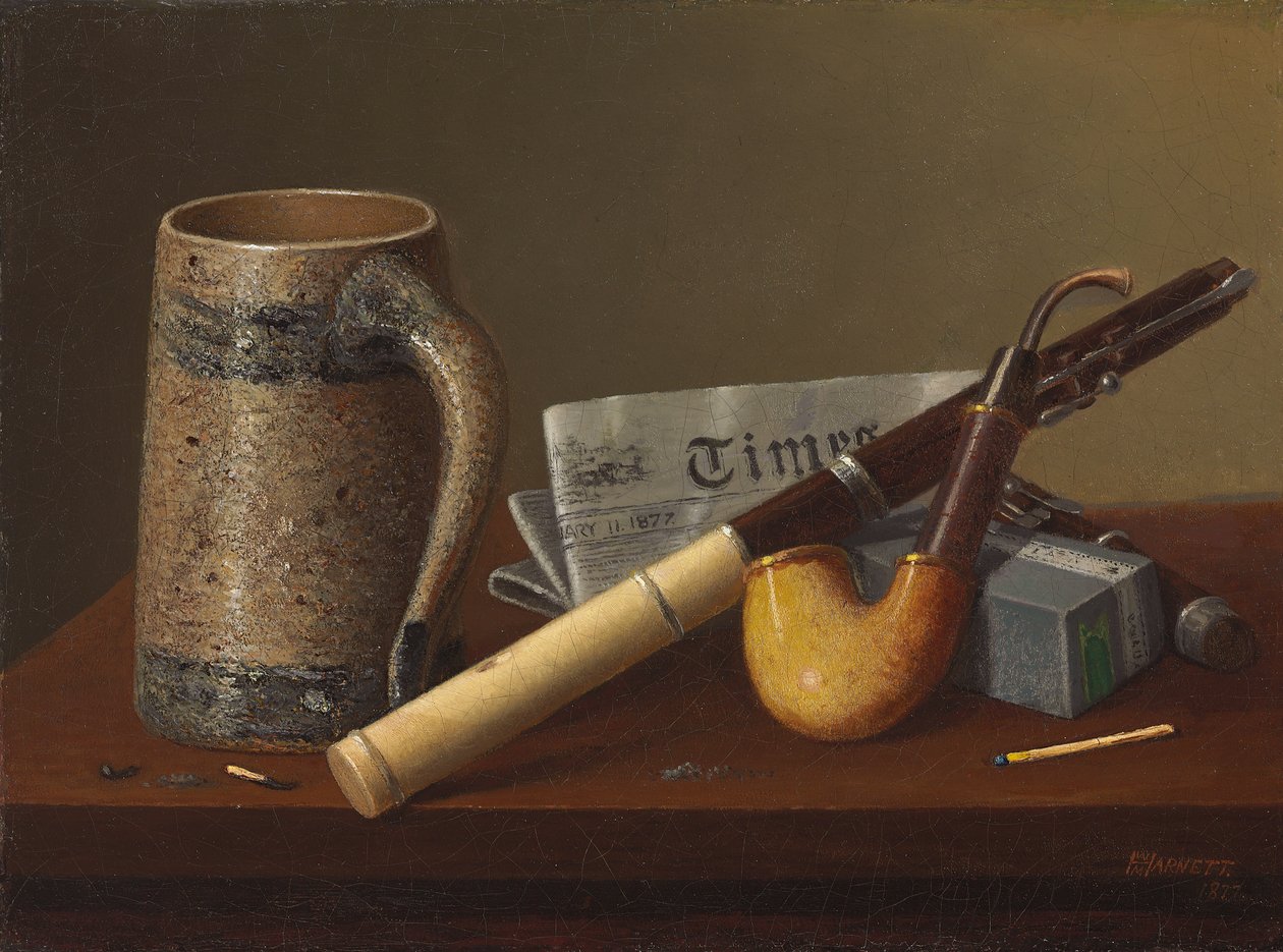 Fløjte og Tider, 1877 af William Michael Harnett