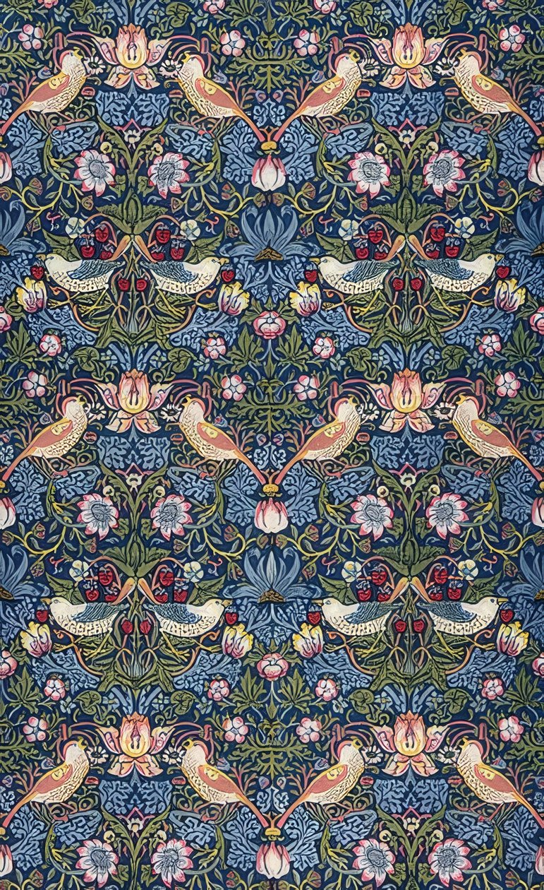 Jordbærtyven. Dekorationsstof. 1883 af William Morris