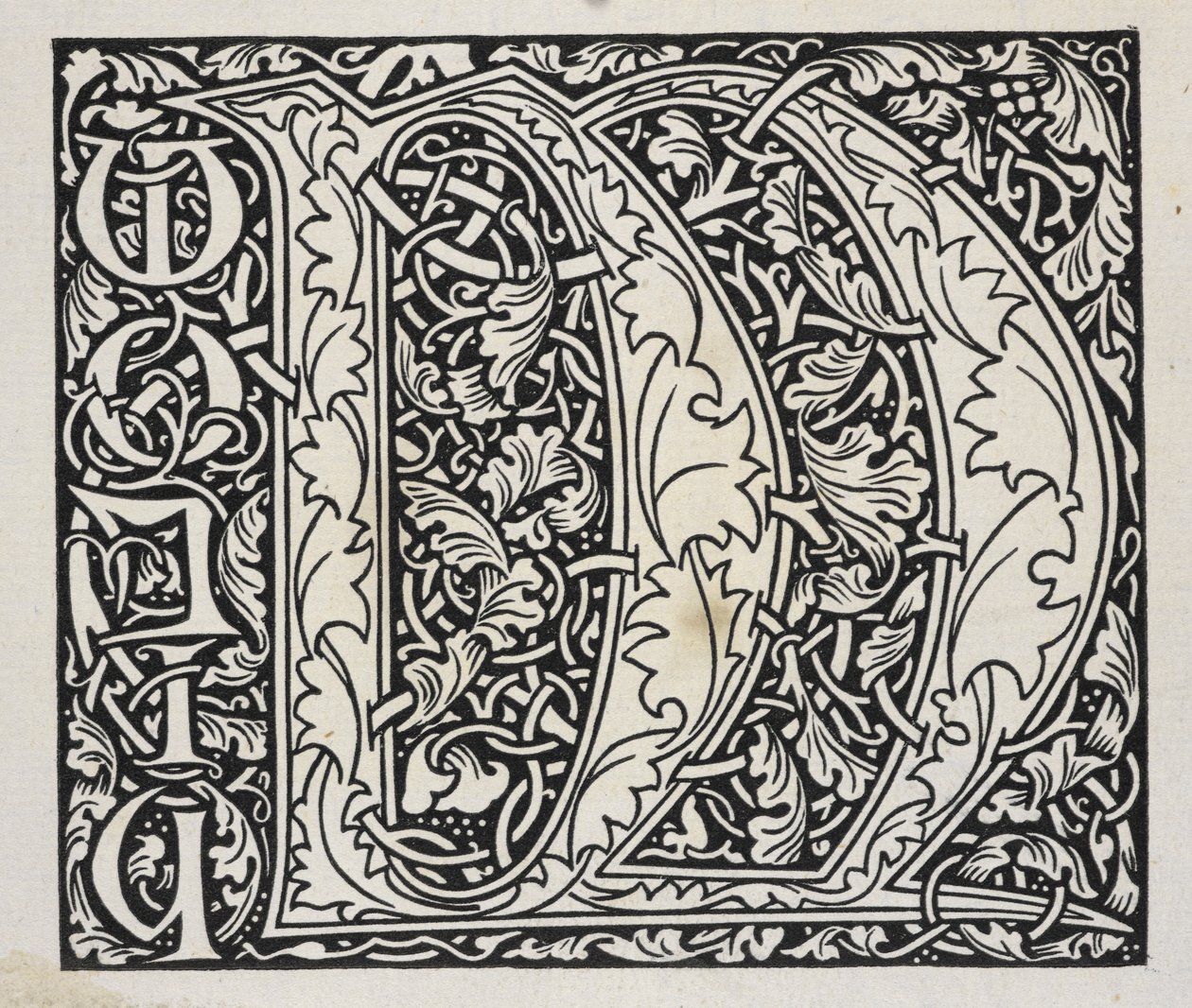 Initial, sort og hvid. af William Morris