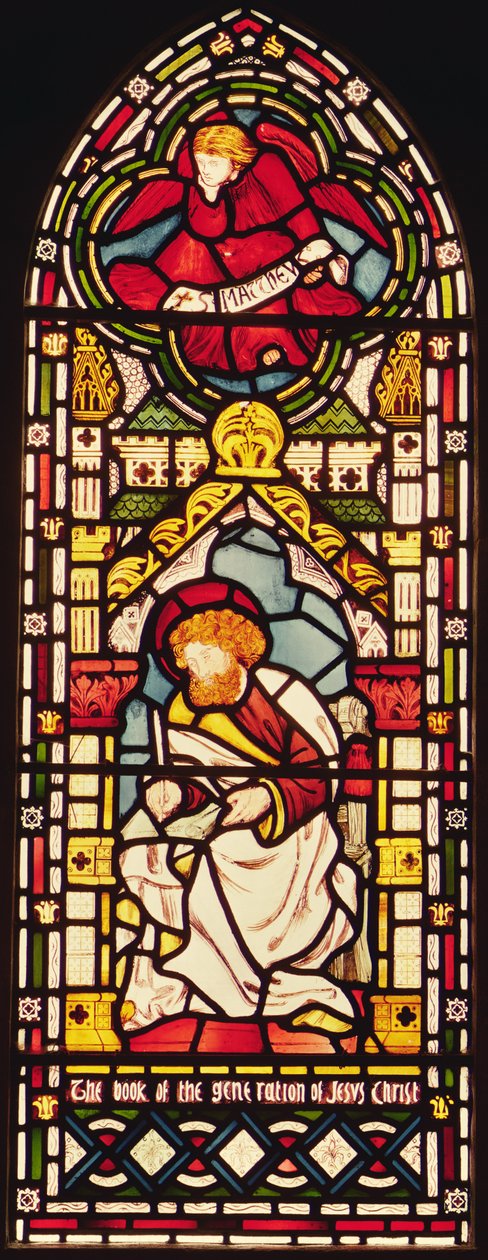 Matthæus, ca.1870, glasmaleri af William Morris
