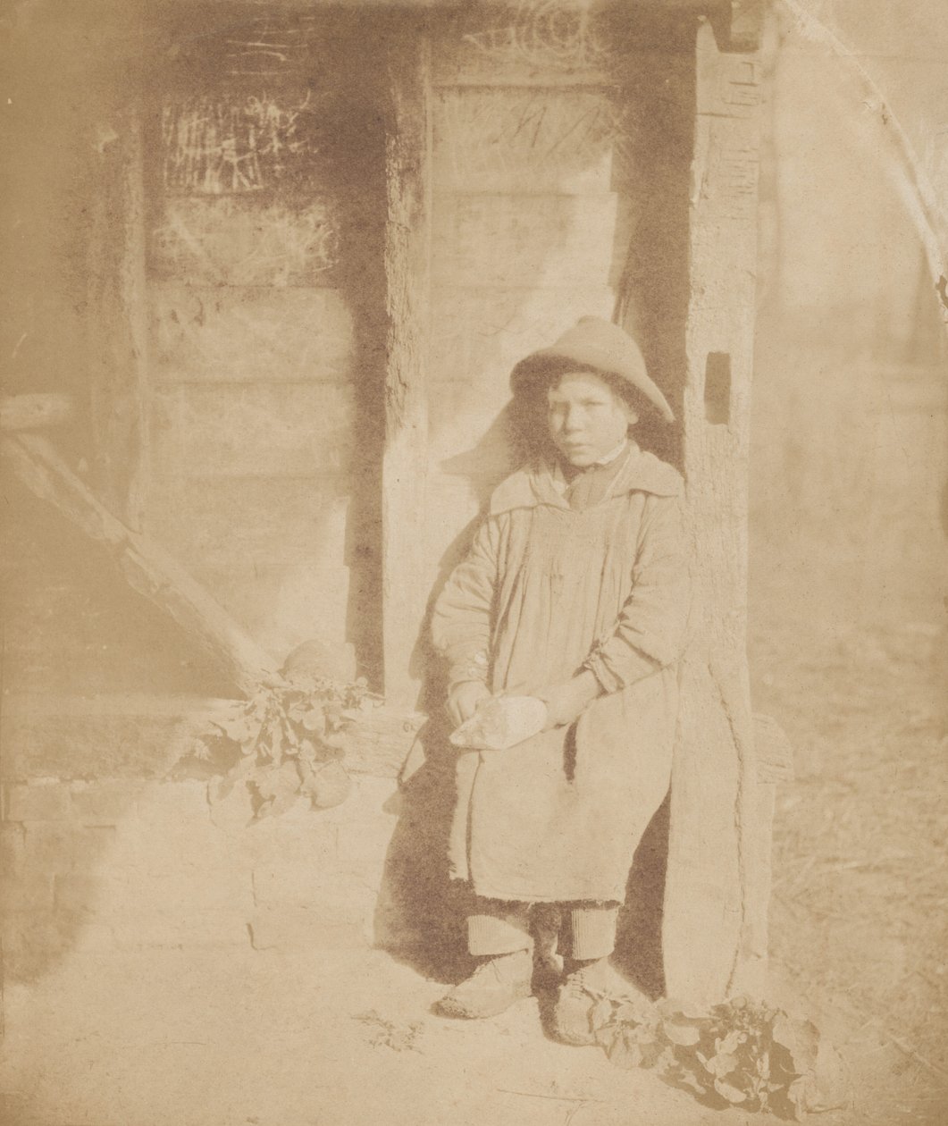 Dreng skræller majroe, ca. 1854 (foto) af William P Sherlock