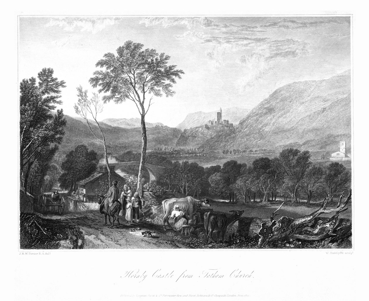 Hornby Castle fra Tatham Church, c1822. af William Radclyffe